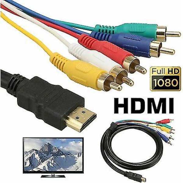 Hdmi til Rca-kabel, Hdmi til 5 Rca-konverteradapterkabel, 1080p Hdmi til Av Hdtv Rca Composite Video Audio Converter Adapter til Hdtv Tv