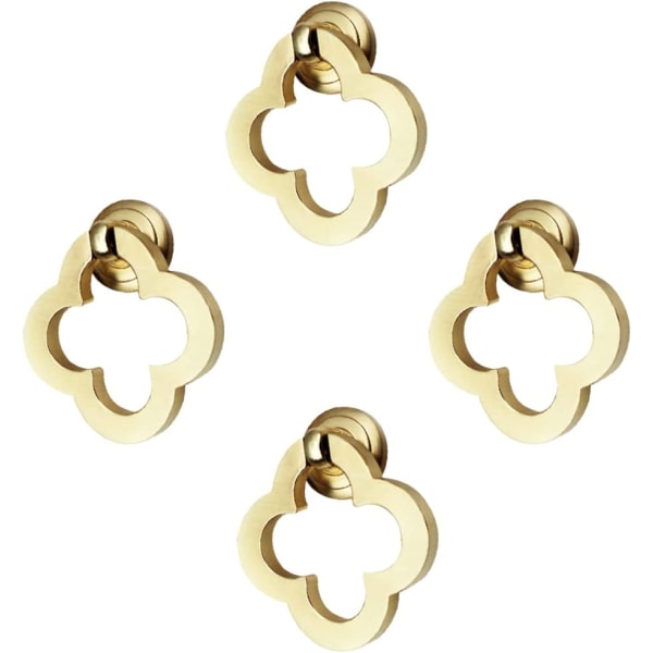 4st dekorativa knappar i form av en fyrklöver, guld