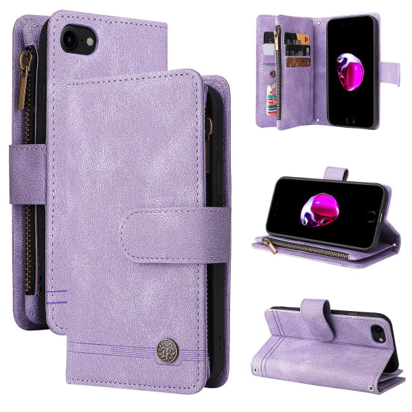 Case för iPhone SE 2020/2022 Läder Flip Folio Case med kreditkortshållare Pengarficka Magnetiska Knappar Case Stöd Stötsäkert Lila A