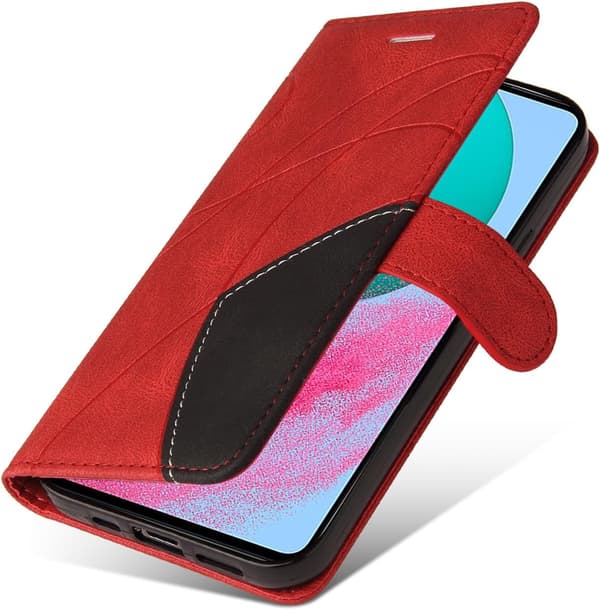 Samsung A16 Mobile Case Geometric Shockproof Wallet Case PU Leather with Card Slot Foldable Stand Magnetic - Red