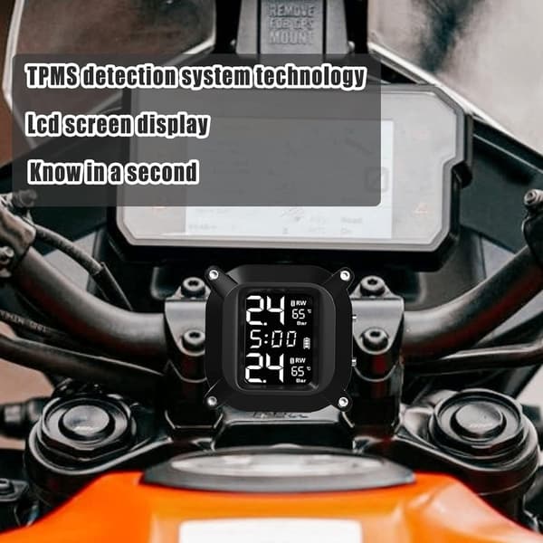 TPMS däcktrycksövervakningssystem med LCD-display, 2 externa trådlösa sensorer, realtidsvarningar, för motorcyklar, vattentätt