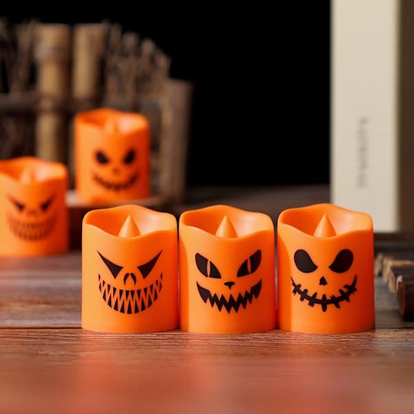 6 kpl Halloween Mini Liekittömiä Jack-o'-Lantern -kynttilöitä[co]