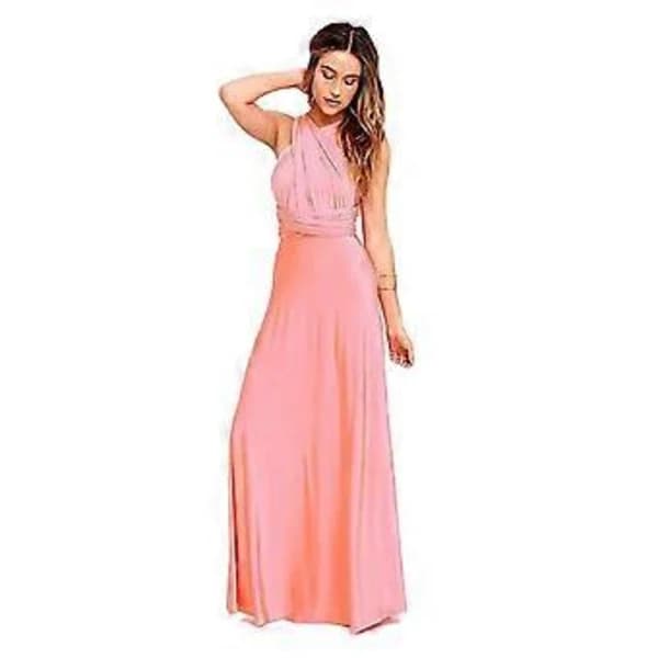 Kvinners Aftenkjole, Multi-Way Wrap, Brudepike, Formell, Lang Maxi, Konvertibel Kjole (S Rosa)[CO]