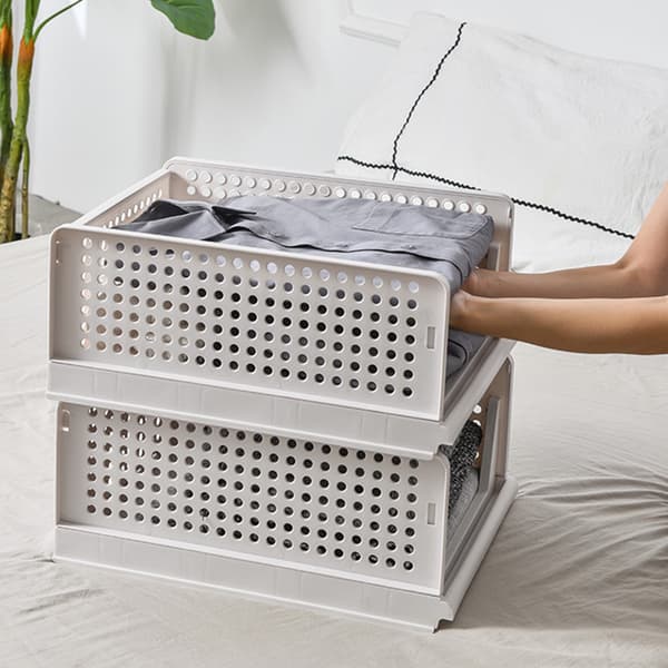 Large Off-white Stackable Plastic Storage Basket for Bedroom and Living Room