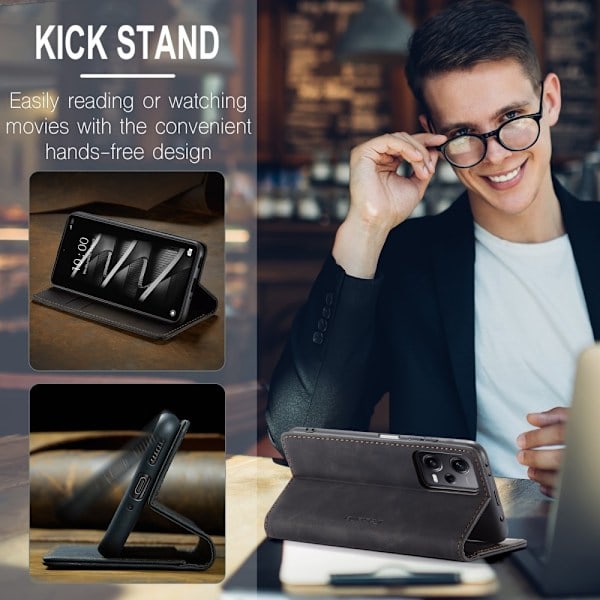 CASEME Xiaomi Redmi Note 12 Pro 5G Kotelo Retro Flip Nahka Musta