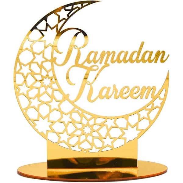 Eid Mubarak Måne Stjerne Ornament Akryl Ramadan Bordplade Dekoration til Musilm Ramadan Mubarak Eid Dekorationer