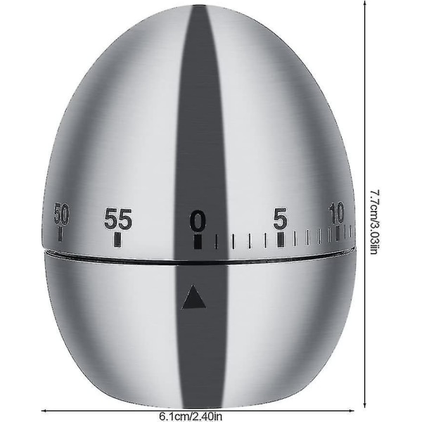 Kananmunan muotoinen ruostumattomasta teräksestä valmistettu mekaaninen keittiöajastin 60 minuutin hälytyksellä ruoanlaittoon