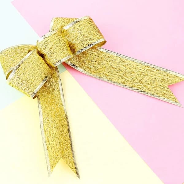 12 stk. Julebåndsløyfe Glitter Julebue Gullfarget[CO]