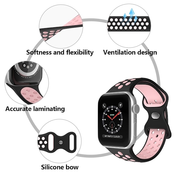 Sportsarmbånd tofarget Apple Watch 41/40/38 mm (M/L) Svart/Rosa