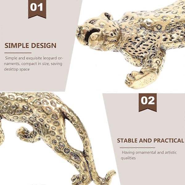 Retro Messing Leopard Statue Hjem Skrivebord Papirvekt Liten Messing Dyrefigur Gullfarget 9.20X3.00X2.50CM