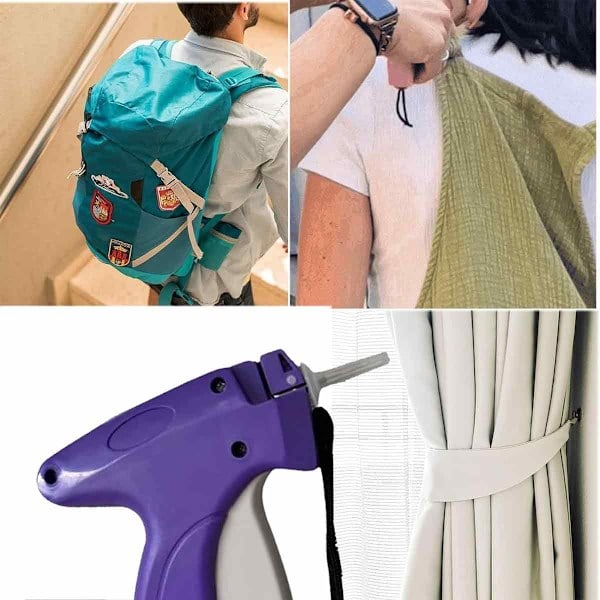 Mini symaskin för kläder, Stitchy Quick Klädreparationskit med 6 fina nålar, 1000 fästen och fodral lila