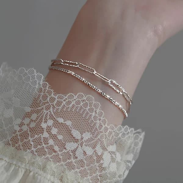 2 st 925 Sterling Silver Glittrande Kedjearmband Dam Ins Desi