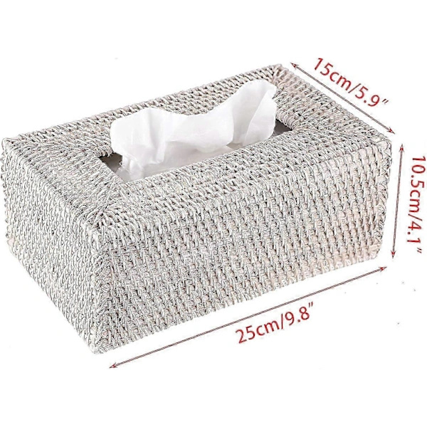 Tissuebox i rotting, dekorativ korgbehållare, rektangulär pappersbox i vitkalkat utförande