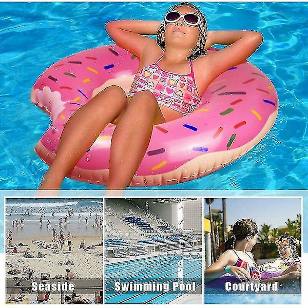 Donut boj, stor jordgubbsdonut uppblåsbar badring, stora sommarpoolleksaker för stranden, simring flytande för vuxna