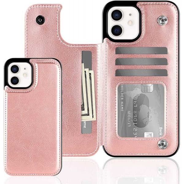 iPhone 12 / 12 Pro Shockproof Case Card Holder 3-SLOT Flip Svart 100