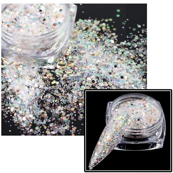 Holografiska Nagelkonst Paljetter Glitter Kit 6 Lådor 3D Naglar Glitter Metallisk Glänsande Flingor Akryl Pulver Damm Paljetter för Nageldekoration