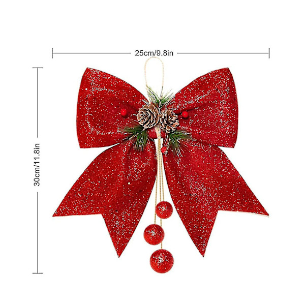 Stor julgransrosett, röd glitterpaljettrosett, svalorstjärtrosett, juldekorationer rosetter för julgran, julkrans, present, 25 x 30 cm