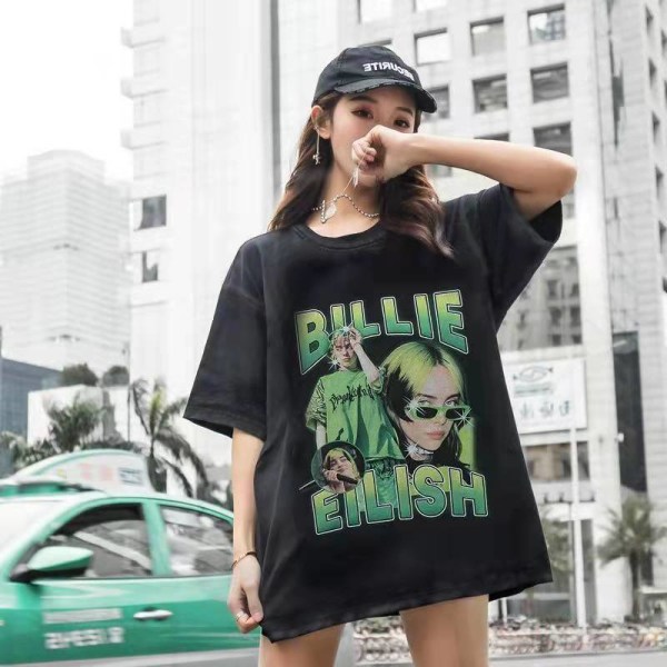 Billie Eilish, lös kortärmad t-shirt för kvinnor, svart