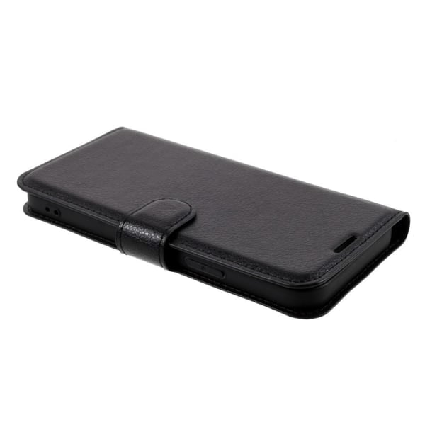iPhone 12 / 12 Pro Kotelo Litsi Nahka Musta Musta