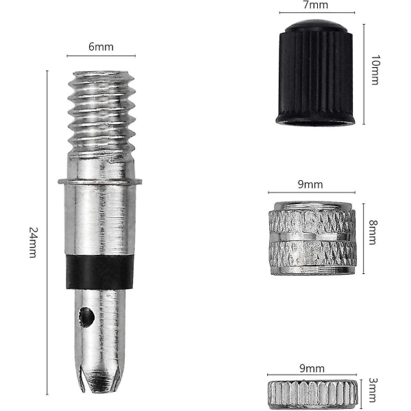 16-delt sykkelventil Dunlop komplett sett, adapter sykkelventil + muttere + ventil