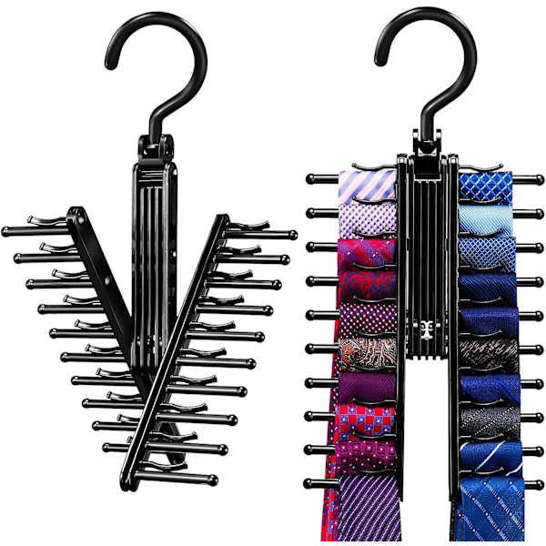 2 PCS Tie Rack Holder,Rotate to Open/Close Tie and Belt Hanger with Non-Slip Clips,360 Degree Swivel Space Saving Organizer