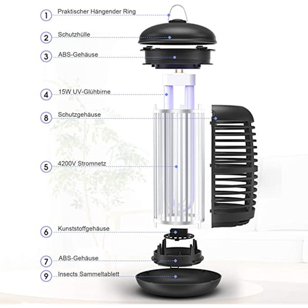 Bug Zapper utomhus med ljus, elektrisk myggzapper, insektsflugzapper utomhus inomhus, i myggdödare för uteplats gård