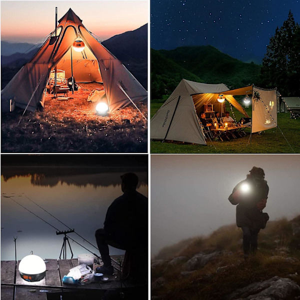Solcellscampinglampa, USB-uppladdningsbar LED-ficklampa, Vattentätt nödljus, 3 lägen, Utomhustältlampa för strömavbrott