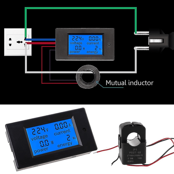 Digital strømspenningseffekt energimåler multimeter amperemeter voltmeter 110a