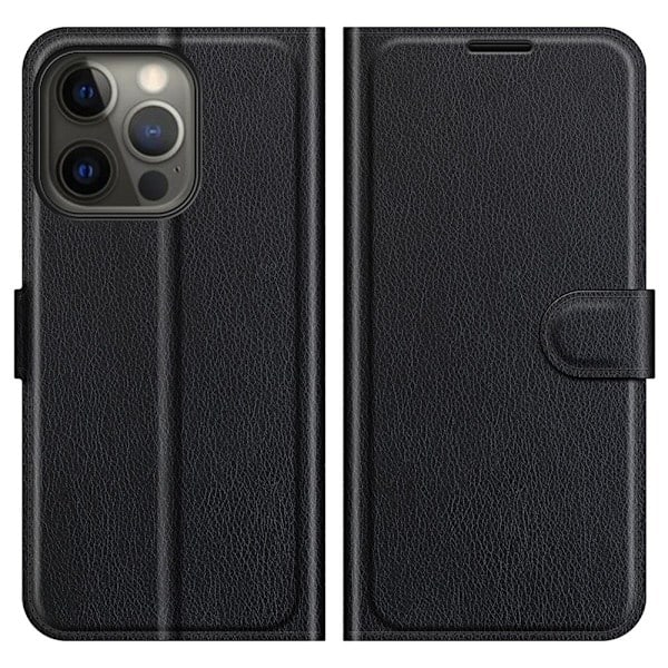 iPhone 13 Pro - Litchi Læder Etui - Sort