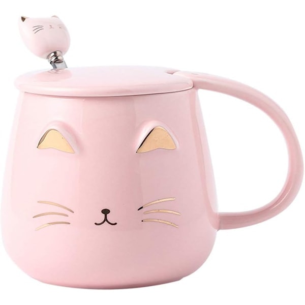 Rosa Kattemug, Sødt Kitty Keramik Kaffekrus med Rustfrit Stål Ske, Nyhed Kaffekrus til Katteelskere Kvinder Piger