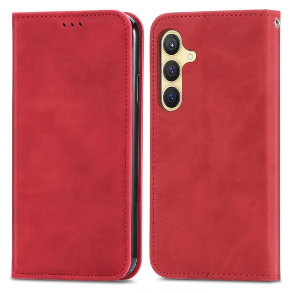 Retro Magnetic Leather Case with Skin Feel Red
