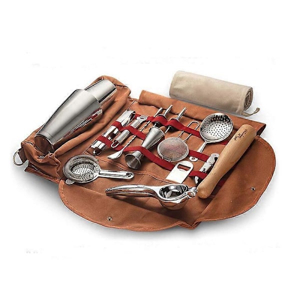 Bartenderkit i canvas, axelväska för förvaring av bartendertillbehör, stöttåligt bartenderkit, kaffe