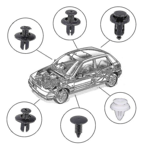 100 stk. bilfesteklips 6 størrelser blandet bilkarosseri trykklås pinne nagle støtfanger dørlist panel festeklips auto festeklips sett