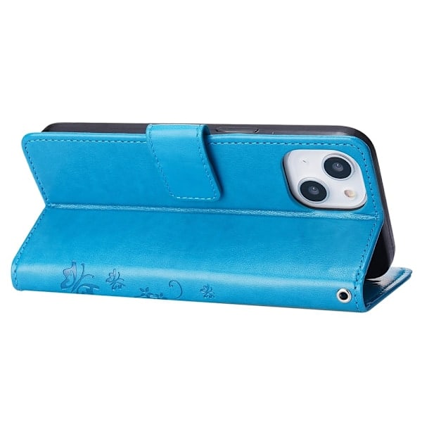 iPhone 15 Etui med blomsterprint, blå