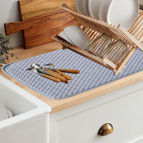 Opvaskemåtter til køkkenbord 2-pak, absorberende opvaskemåtter, vaskbare mikrofiber-opvaskeunderlag (grå)