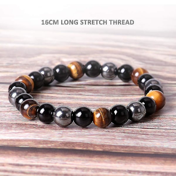 Perler Armbånd Trippel Beskyttelse, 2 Pakke 8 Mm Tigers Eye Armbånd Hematitt Perler & Svart Obsidian Balanse Armbånd -aya