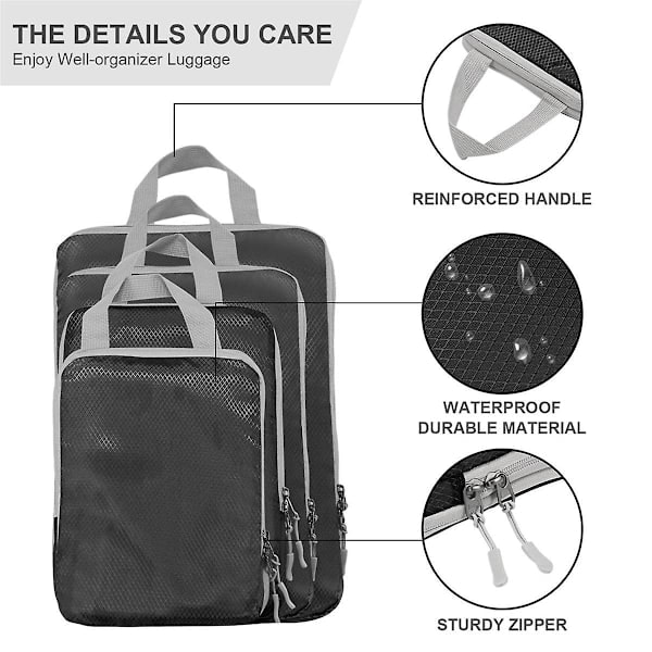 Kompressionspackningskuber, 4-pack ultralätta packningskuber för handbagage, resepackning för S