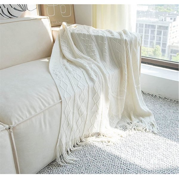 Blød strikket tæppe, drejetæppe, blødt tæppe, beige 127*180cm - Stil 2