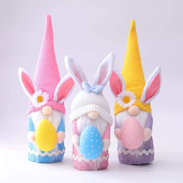 3 Pcs Easter Bunny Gnome Plush - Scandinavian Tomte Elf Decorations - Stuffed Rabbit Gnome