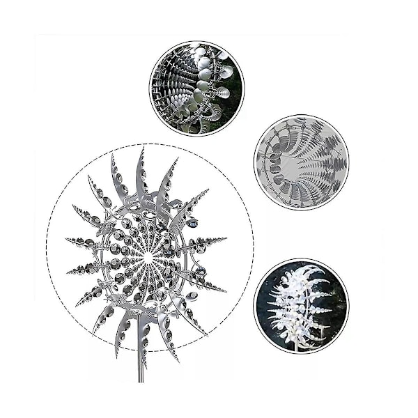 Ny Unik och Magisk Metallvindkvarn 3D Vinddriven Kinetisk Skulptur Gräsmatta Metall Vind Sol Spin
