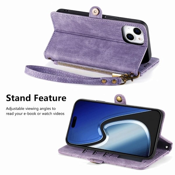 iPhone 15 Plus Cover Geometri Med Snor Lilla