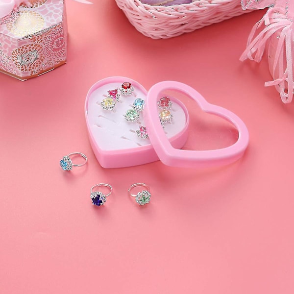 12 st justerbara ringar för små flickor i låda  Barn smycken ringar gynnar flickor leksaker