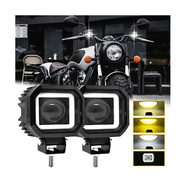 30w 6000lm firkantet LED Angel Eyes lysbjelke 6000k/3000k hvitt+gult lys for motorsykkel offroad Le