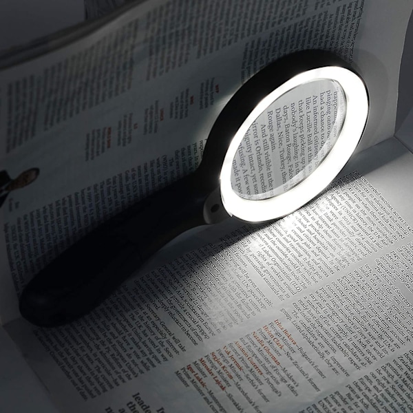 Förstoringsglas med ljus, 10 gånger handhållen stor förstoringsglas, 12 LED-upplyst
