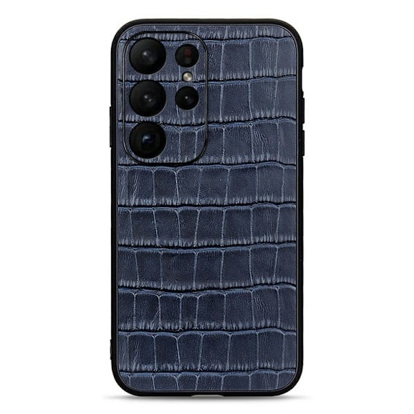 Samsung Galaxy S23 Ultra Cover Ægte Læder Krokodille Tekstur Blå