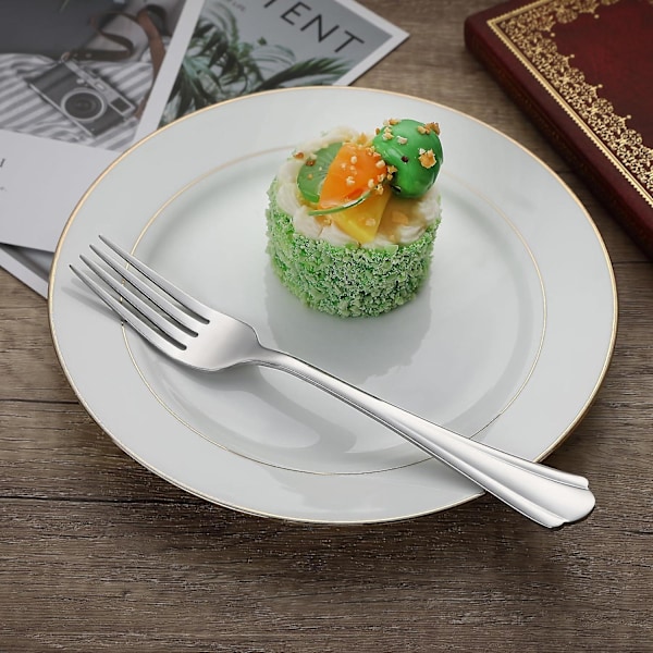 Rustfrie ståldessertgafler med buede kanter, rustfrie stålkagegafler, frugtgafler, minikagegafler, forretningsgafler til hjemmet, bryllup