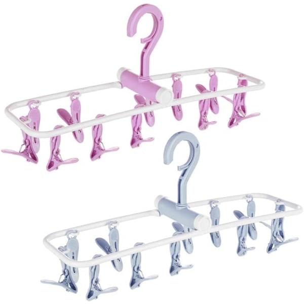 2-pack bärbar hopfällbar dropptorkare reseklämma strumpor kläder underkläder tvättställ torkställ med 12 klämmor