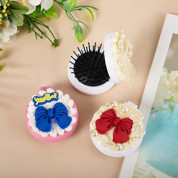Rejsehårbørste Spejl Folde Lomme Massage Hårkam Makeup B[CO]