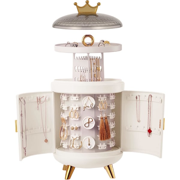 Smyckeskrin Organisera multi smyckeshållare Akryl 360° roterande display Smyckesställ Rund smyckeshållare (vit)
