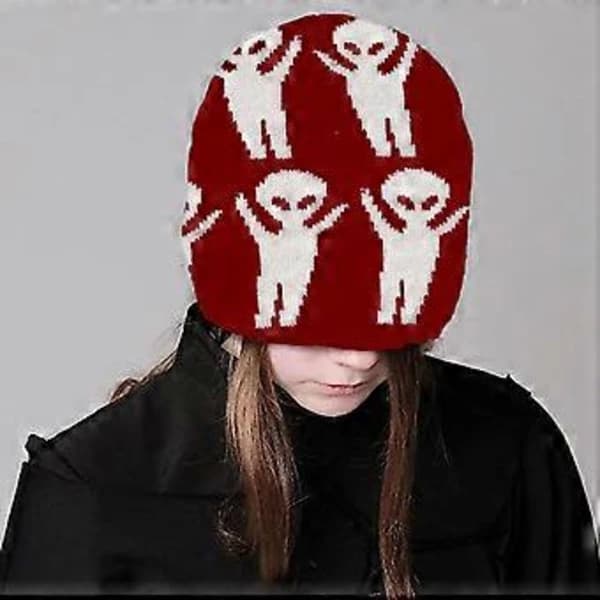 Jacquard Alien Mönster Handgjord Elastisk Mössa Mjuk Vinter Varm Stickad Mössa Kalla Vinter Presenter för Studenter Tonåringar gul svart( )[CO]